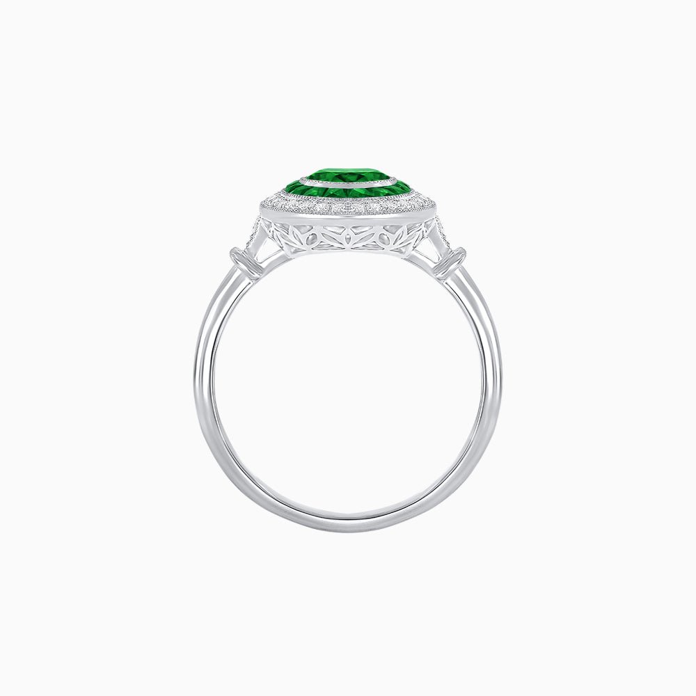 Oval Cut Center Stone Double Halo Ring Mounting with French Cut Gemstone Accents - Shahin Jewelry