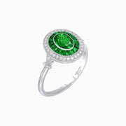 Oval Cut Center Stone Double Halo Ring Mounting with French Cut Gemstone Accents - Shahin Jewelry