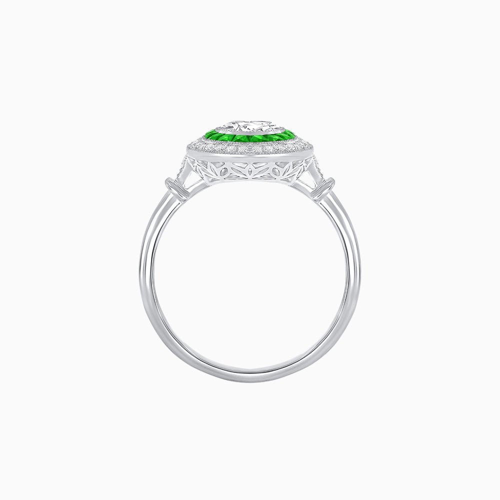 Oval Cut Center Stone Double Halo Ring Mounting with French Cut Gemstone Accents - Shahin Jewelry