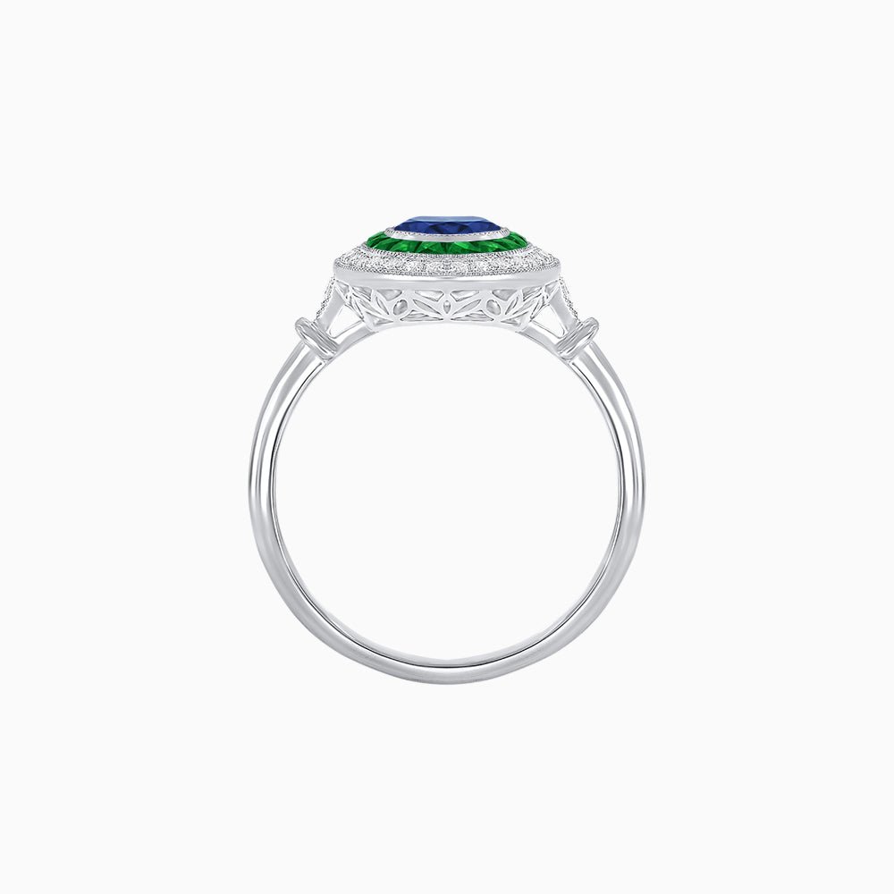 Oval Cut Center Stone Double Halo Ring Mounting with French Cut Gemstone Accents - Shahin Jewelry