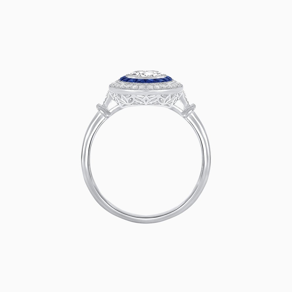Oval Cut Center Stone Double Halo Ring Mounting with French Cut Gemstone Accents - Shahin Jewelry
