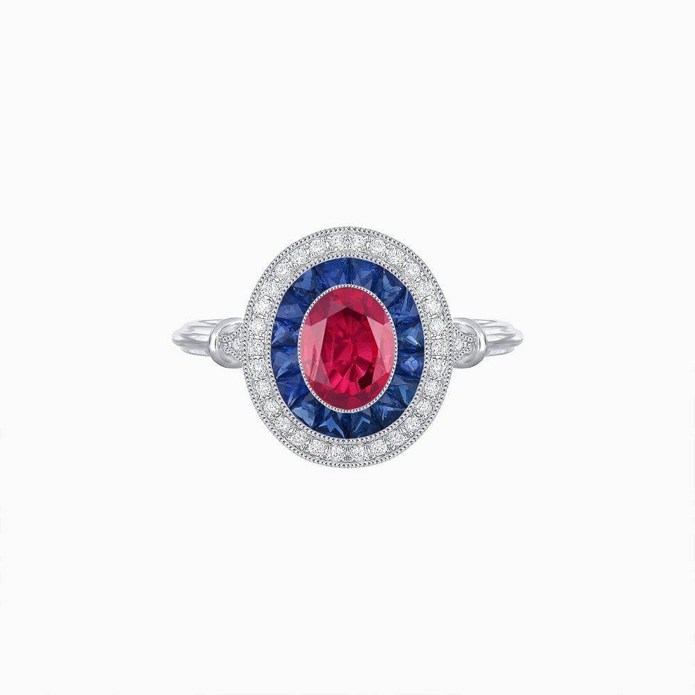 Oval Cut Center Stone Double Halo Ring Mounting with French Cut Gemstone Accents - Shahin Jewelry