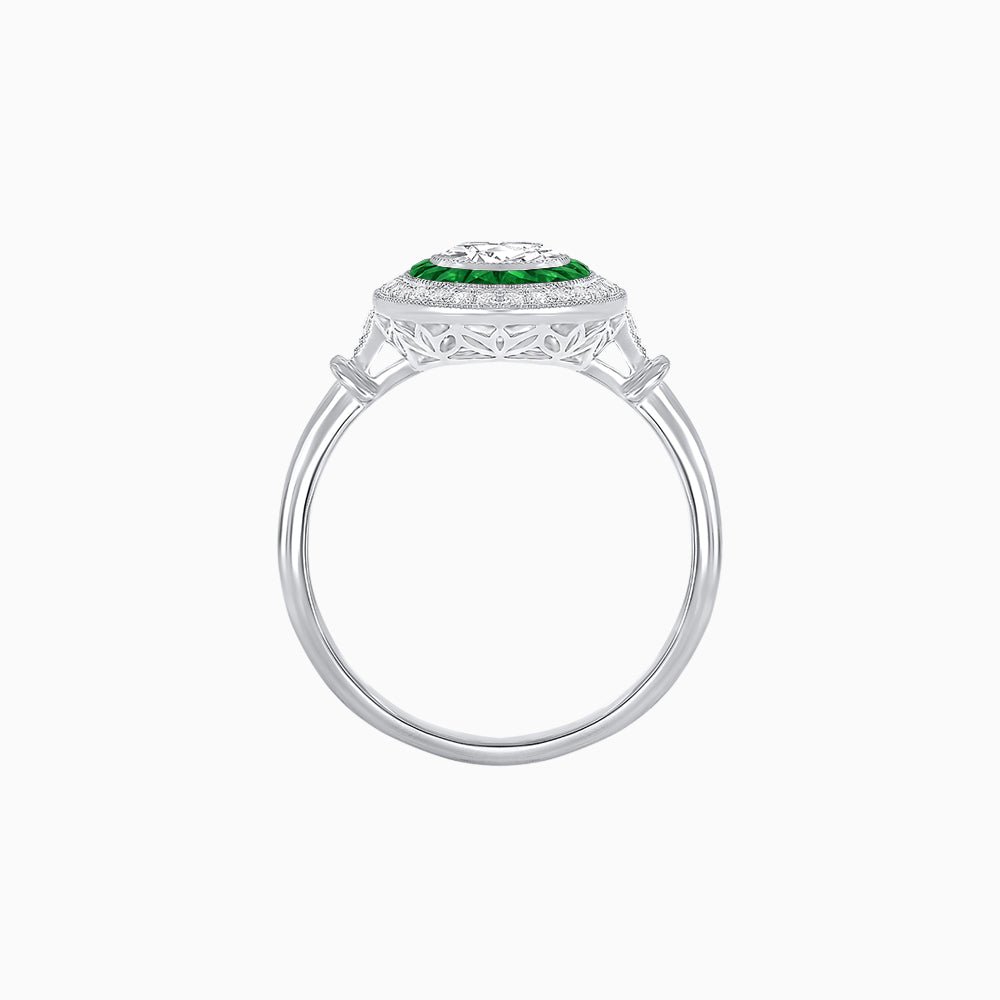 Oval Cut Center Stone Double Halo Ring Mounting with French Cut Gemstone Accents - Shahin Jewelry