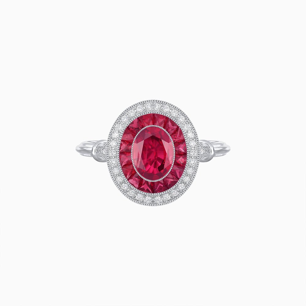 Oval Cut Center Stone Double Halo Ring Mounting with French Cut Gemstone Accents - Shahin Jewelry