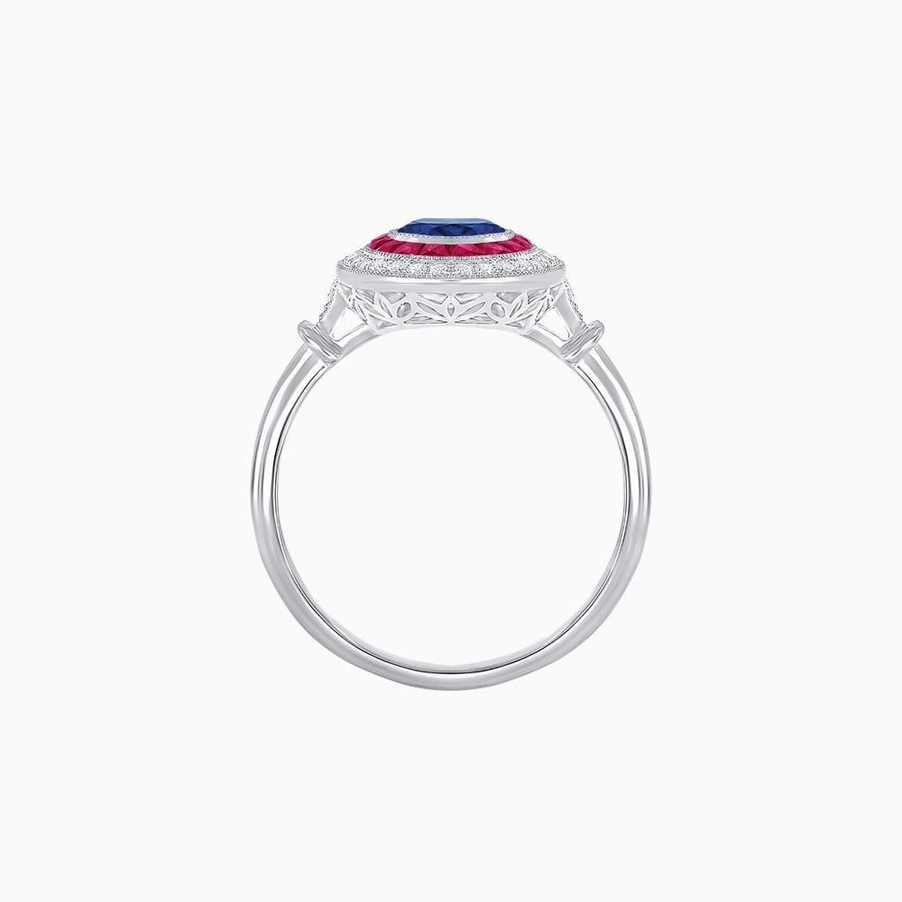 Oval Cut Center Stone Double Halo Ring Mounting with French Cut Gemstone Accents - Shahin Jewelry