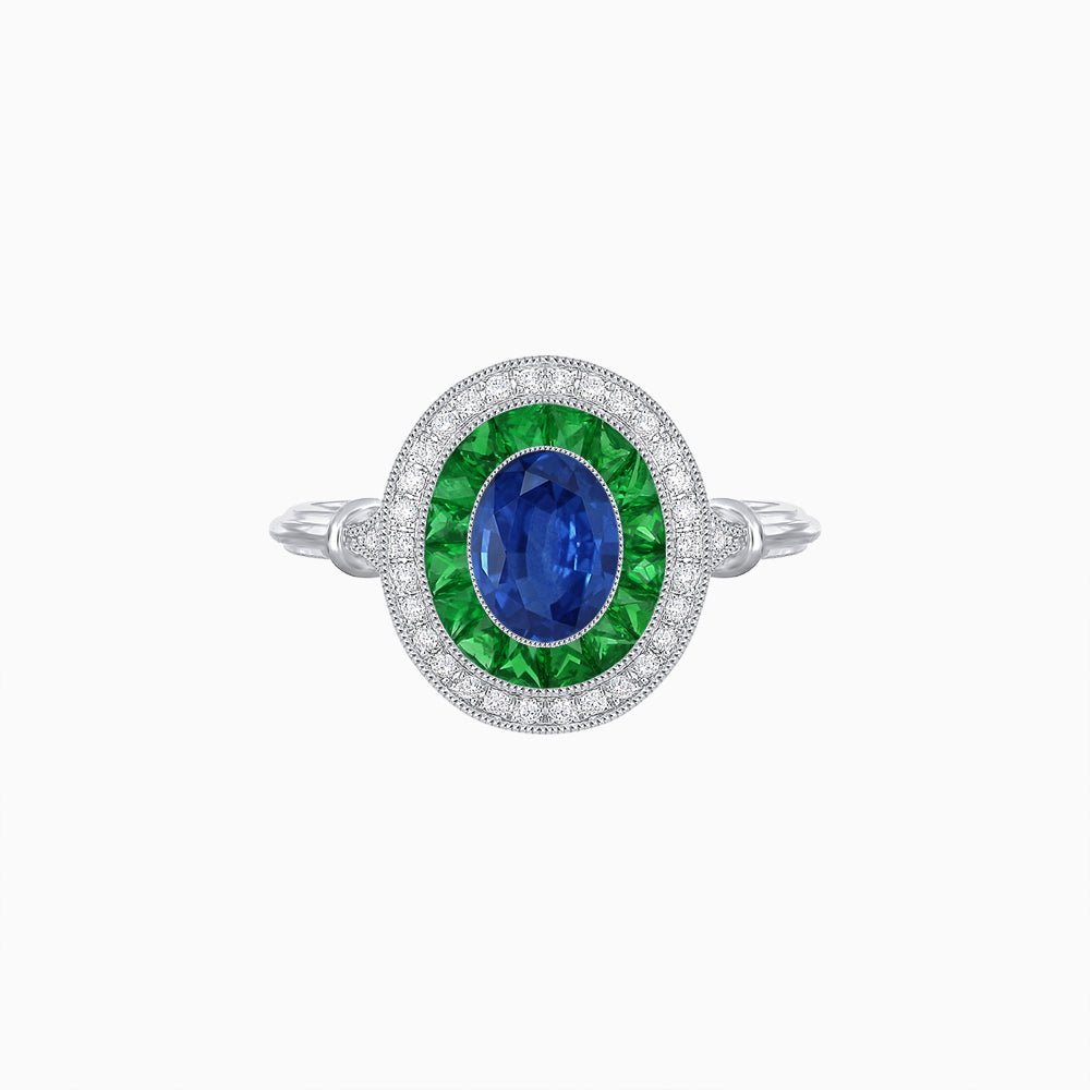 Oval Cut Center Stone Double Halo Ring Mounting with French Cut Gemstone Accents - Shahin Jewelry