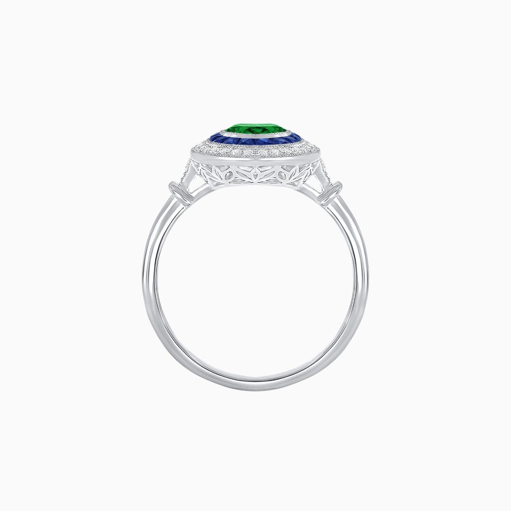Oval Cut Center Stone Double Halo Ring Mounting with French Cut Gemstone Accents - Shahin Jewelry