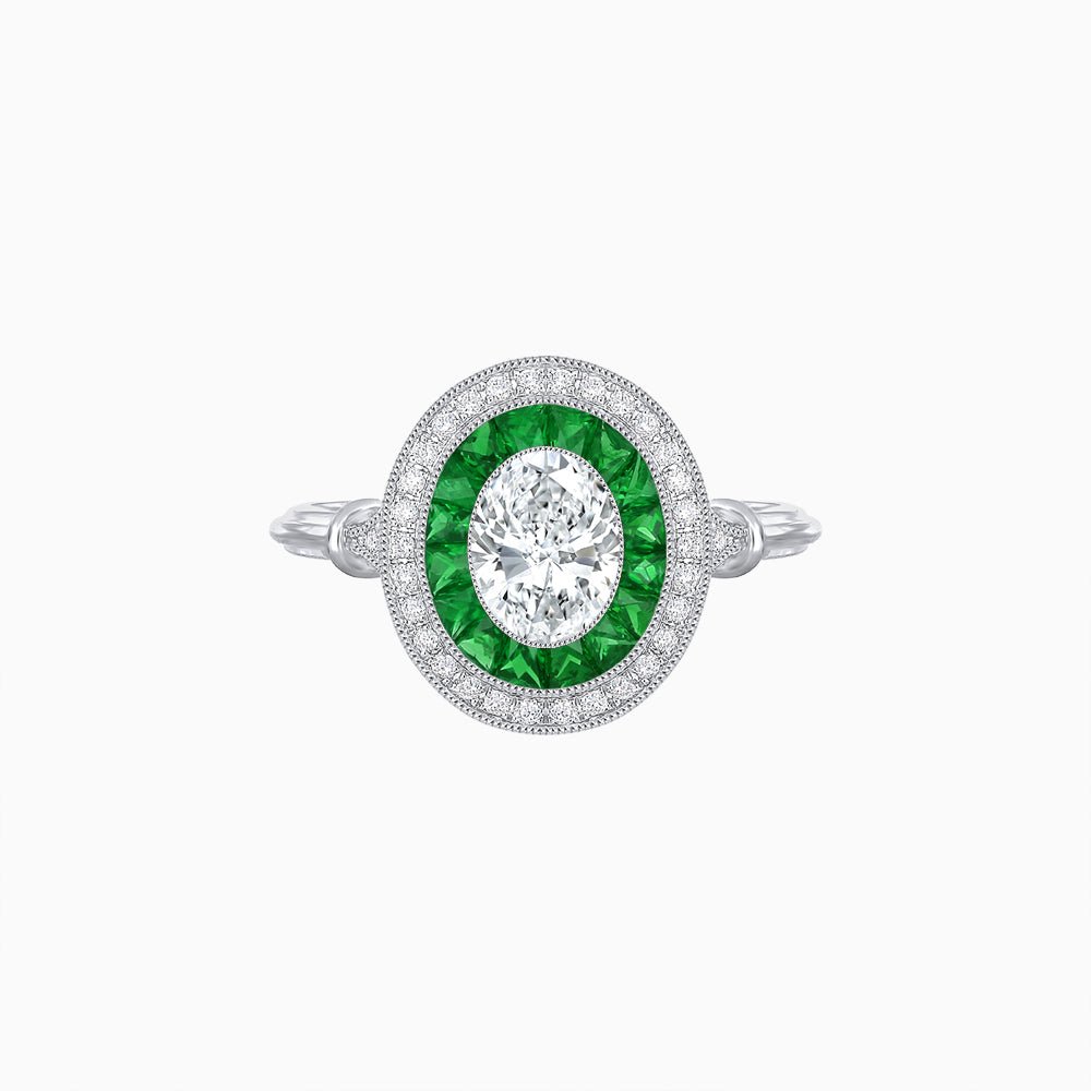 Oval Cut Center Stone Double Halo Ring Mounting with French Cut Gemstone Accents - Shahin Jewelry