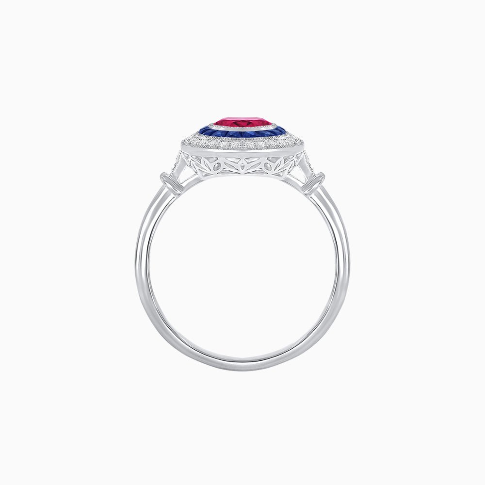 Oval Cut Center Stone Double Halo Ring Mounting with French Cut Gemstone Accents - Shahin Jewelry