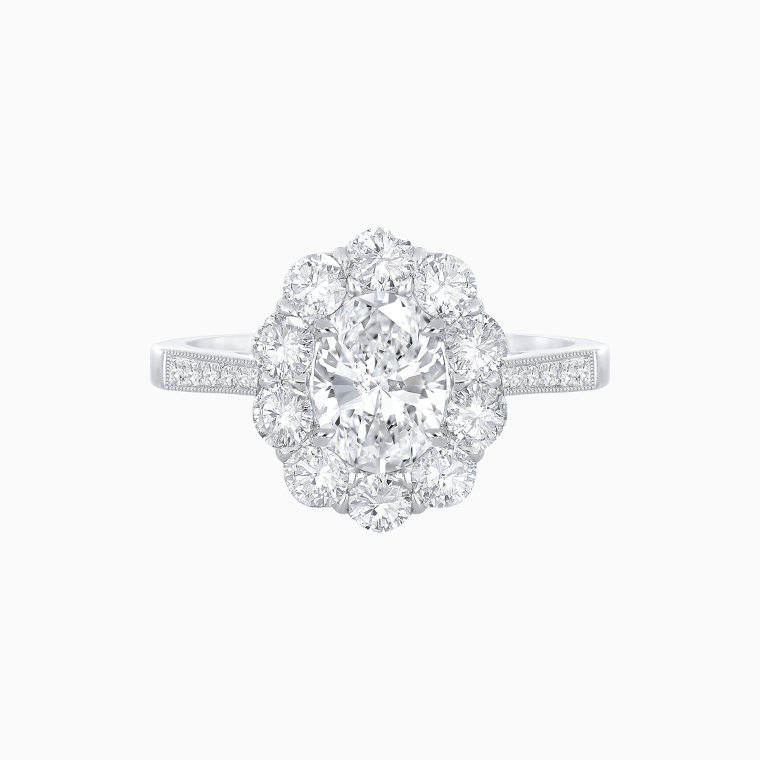 Oval Cut Center Stone Ring Mounting with Diamond Halo - Shahin Jewelry