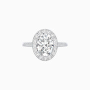 Oval Cut Ring with Baguette Diamond Halo and Diamond-Accented Shank - Shahin Jewelry