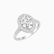 Oval Cut Ring with Baguette Diamond Halo and Diamond-Accented Shank - Shahin Jewelry