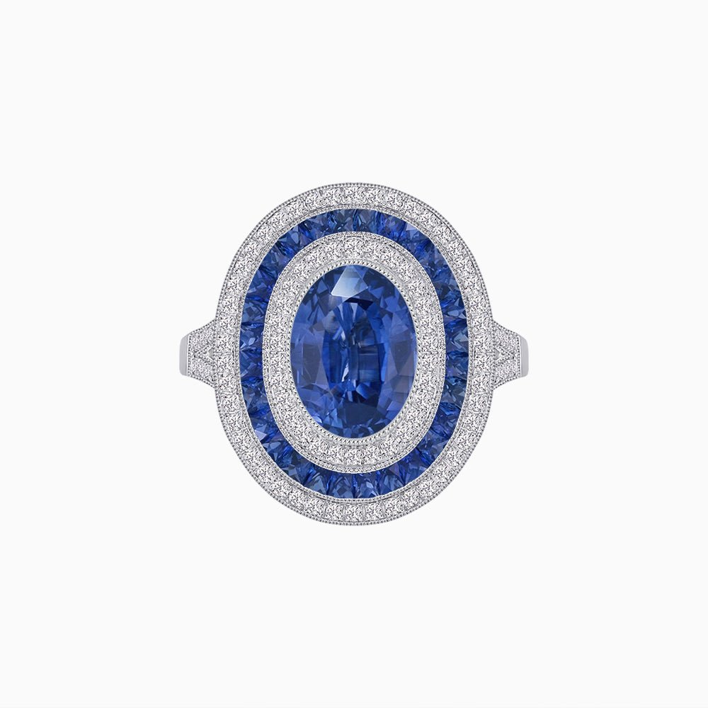 Oval Gemstone Triple Halo Ring - Shahin Jewelry