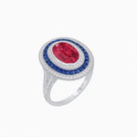 Load image into Gallery viewer, Oval Gemstone Triple Halo Ring - Shahin Jewelry
