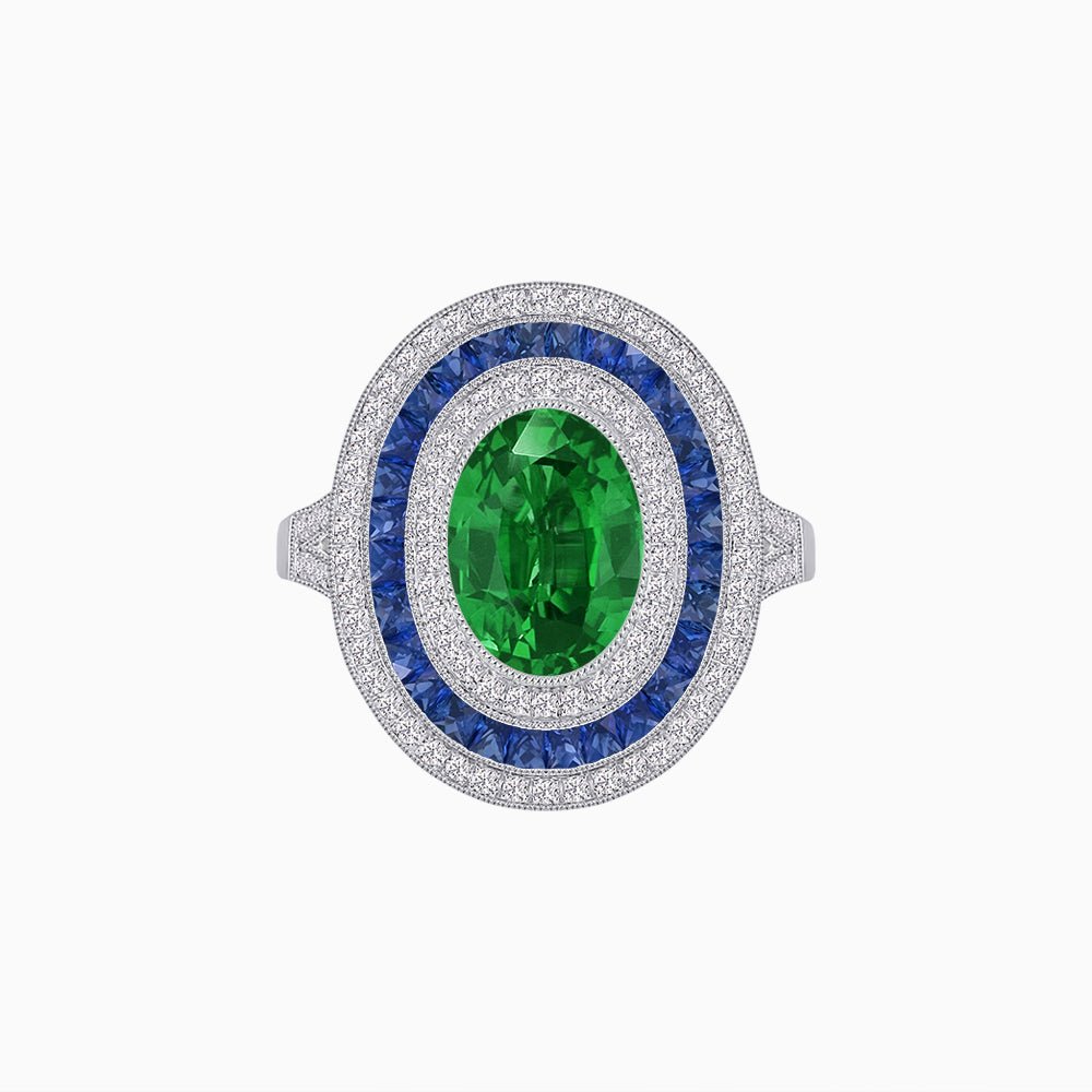 Oval Gemstone Triple Halo Ring - Shahin Jewelry