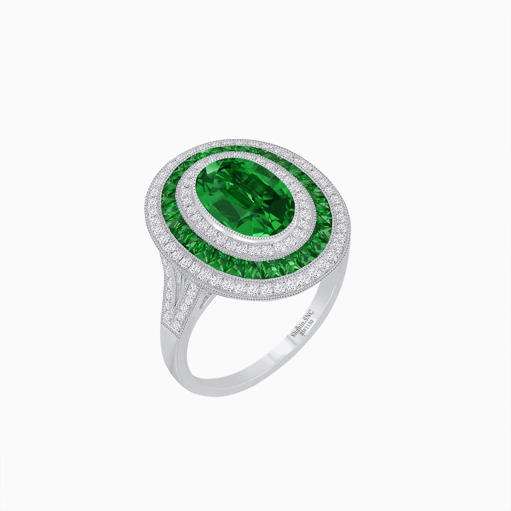 Oval Gemstone Triple Halo Ring - Shahin Jewelry