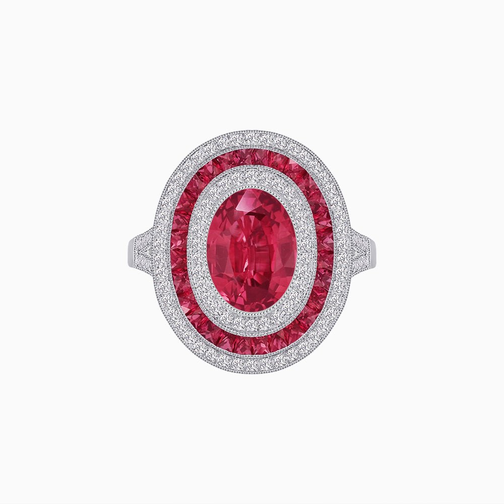 Oval Gemstone Triple Halo Ring - Shahin Jewelry