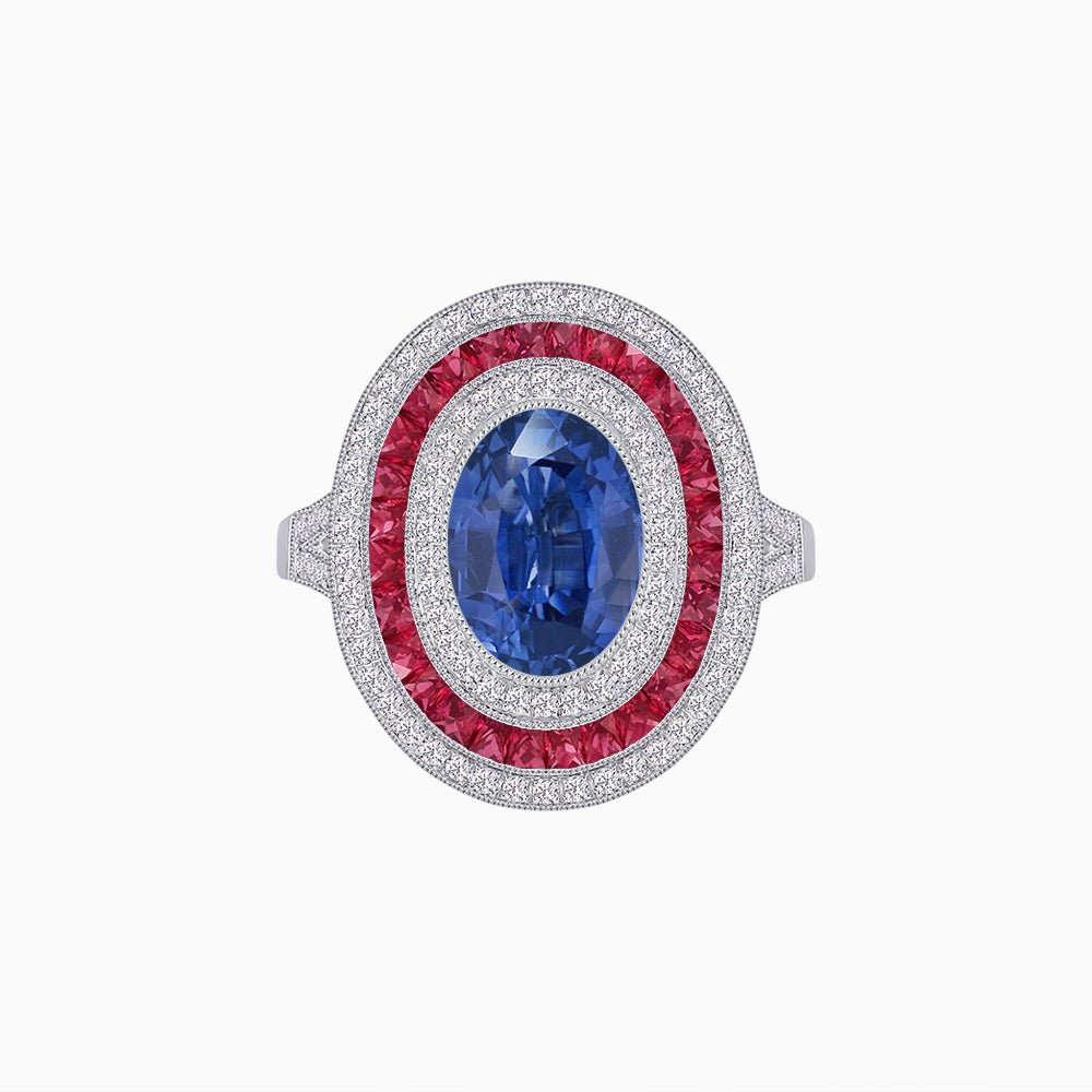 Oval Gemstone Triple Halo Ring - Shahin Jewelry