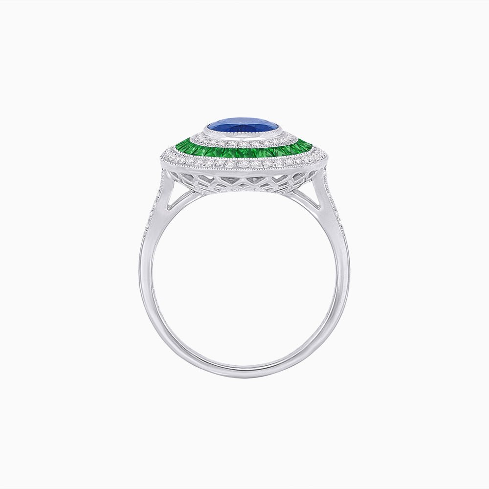 Oval Gemstone Triple Halo Ring - Shahin Jewelry