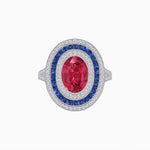 Load image into Gallery viewer, Oval Gemstone Triple Halo Ring - Shahin Jewelry
