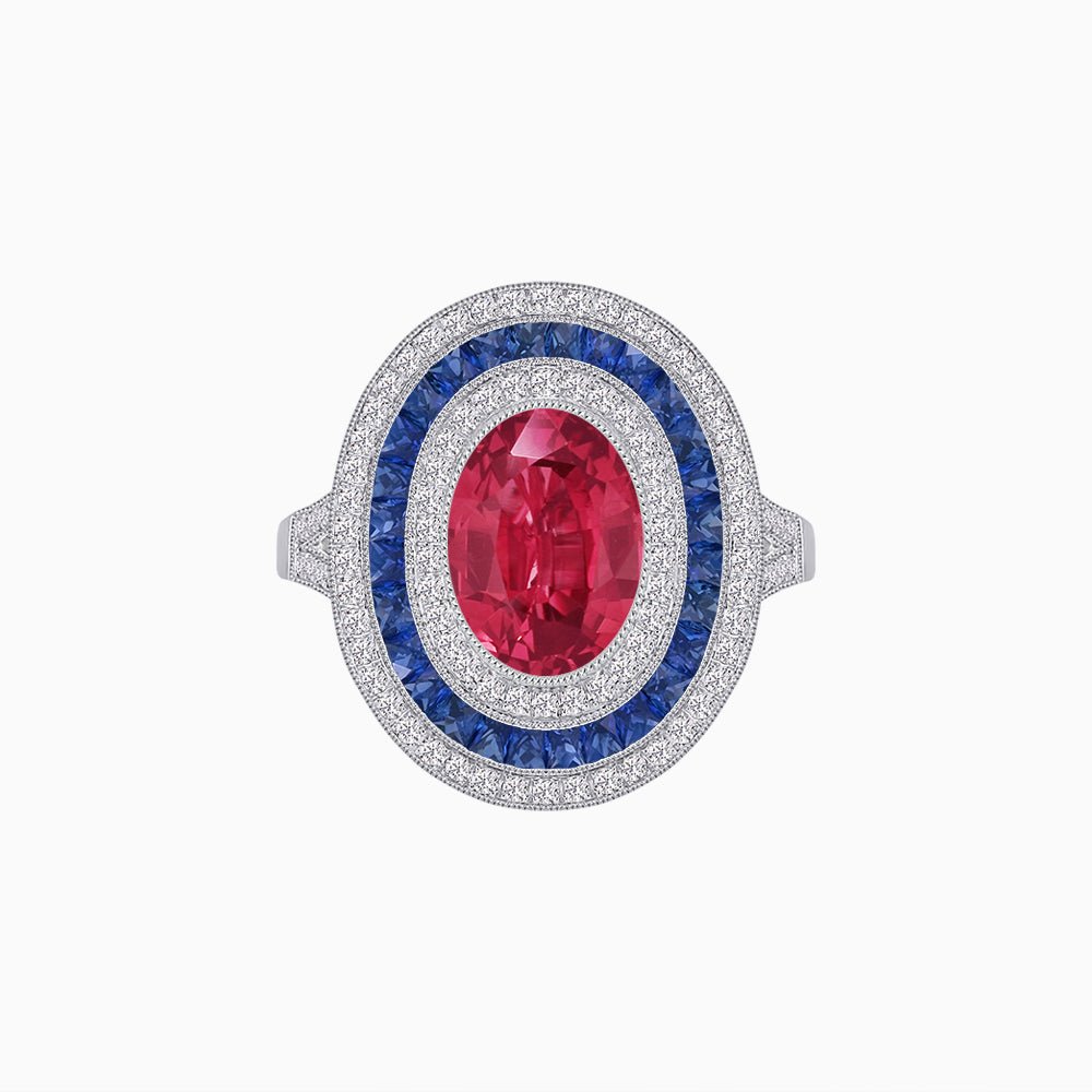 Oval Gemstone Triple Halo Ring - Shahin Jewelry