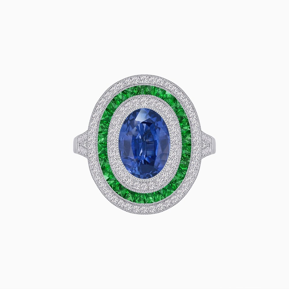 Oval Gemstone Triple Halo Ring - Shahin Jewelry