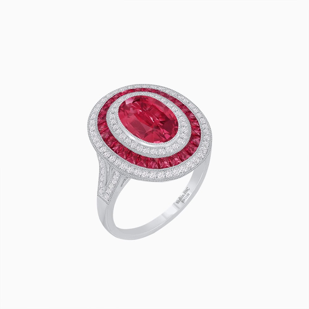 Oval Gemstone Triple Halo Ring - Shahin Jewelry