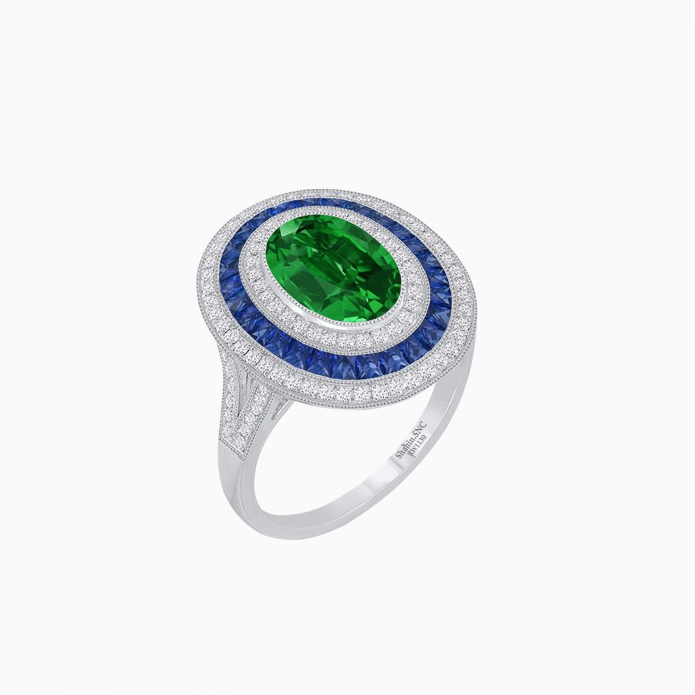 Oval Gemstone Triple Halo Ring - Shahin Jewelry