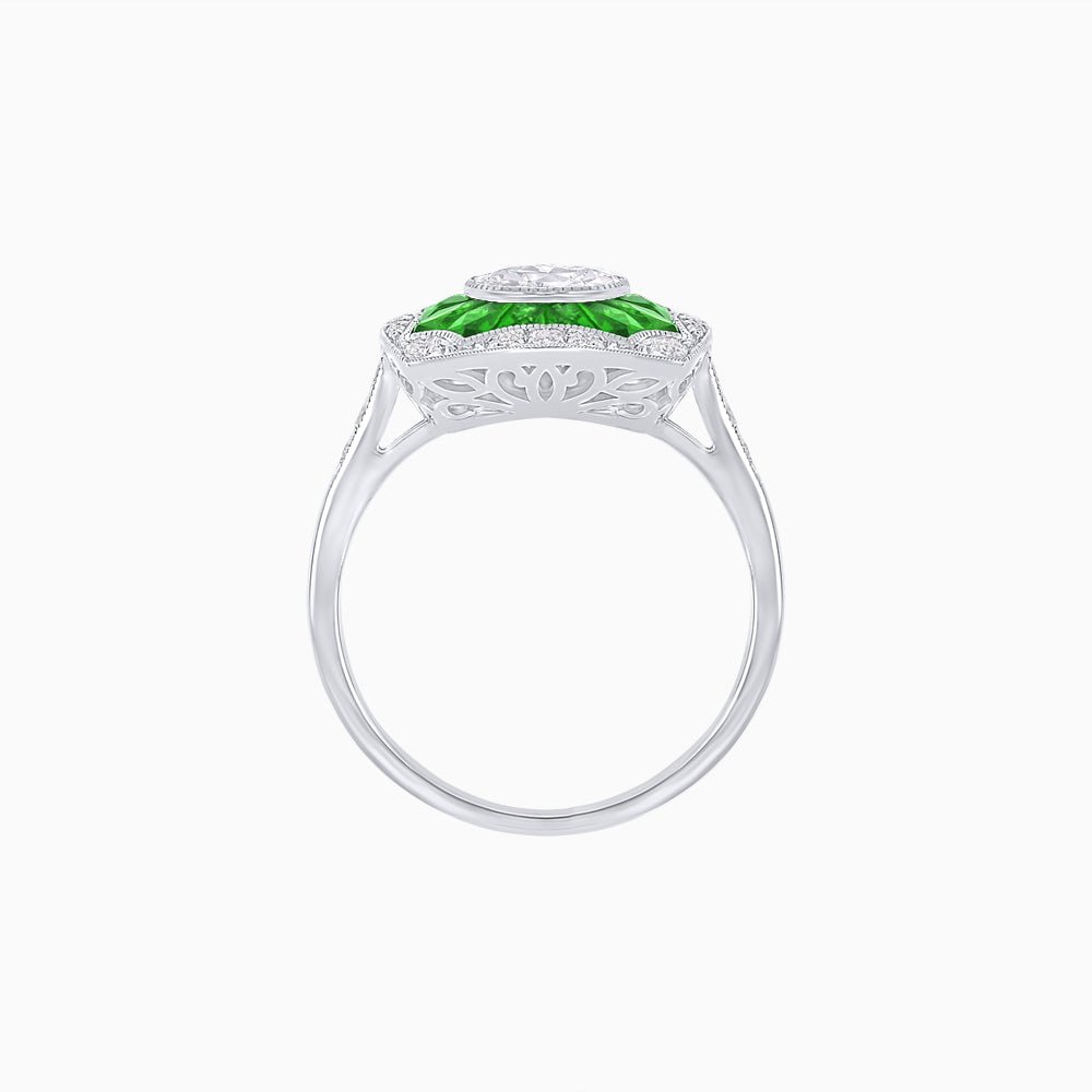 Oval Shape Art Deco Inspired Ring with Diamond - Shahin Jewelry