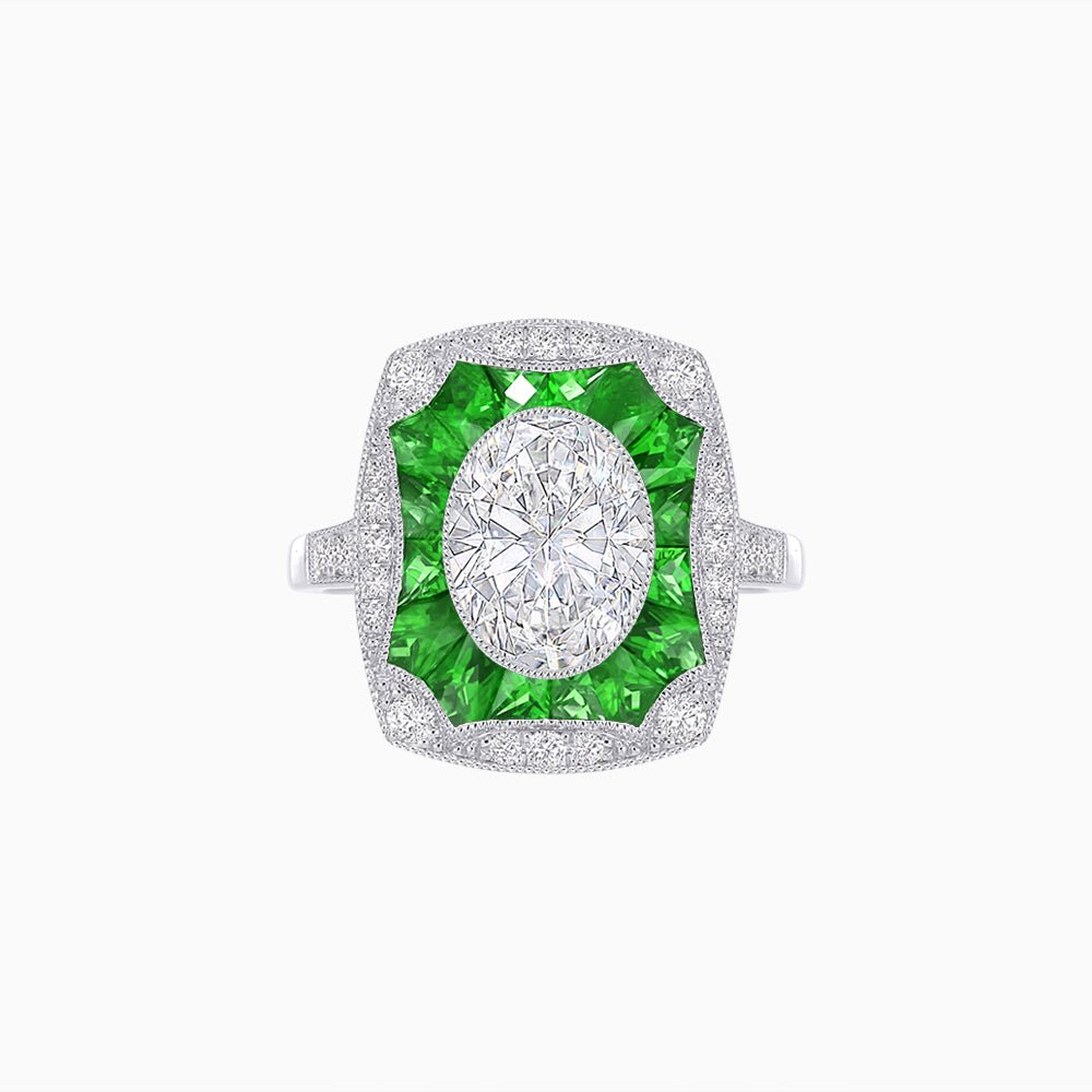 Oval Shape Art Deco Inspired Ring with Diamond - Shahin Jewelry