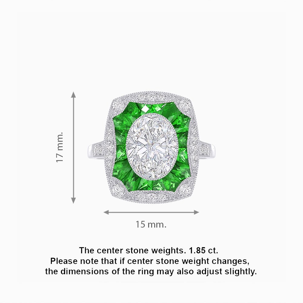 Oval Shape Art Deco Inspired Ring with Diamond - Shahin Jewelry