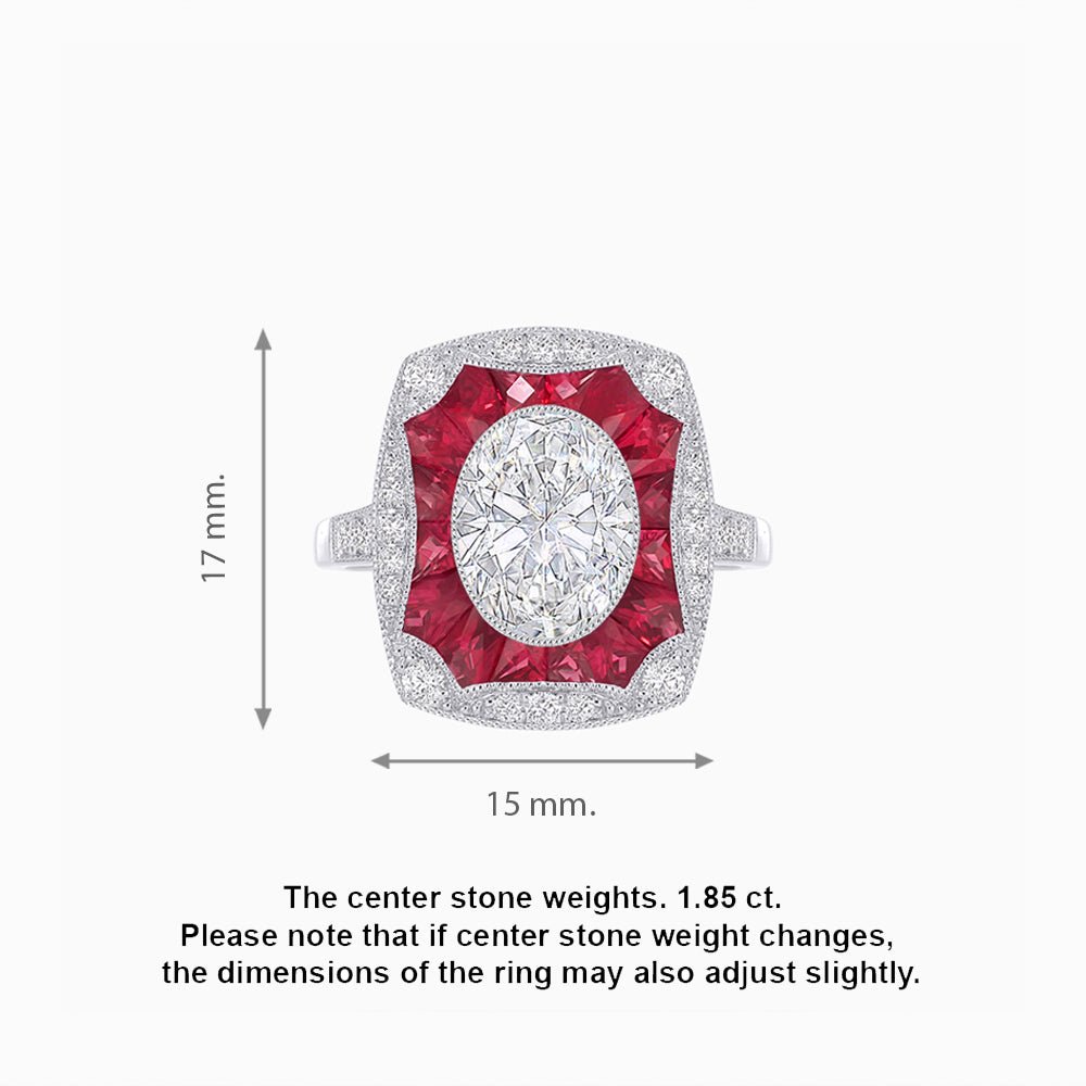 Oval Shape Art Deco Inspired Ring with Diamond - Shahin Jewelry