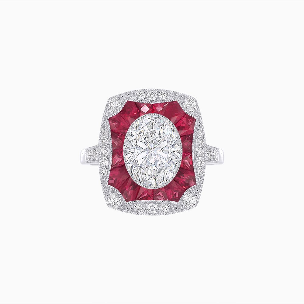 Oval Shape Art Deco Inspired Ring with Diamond - Shahin Jewelry