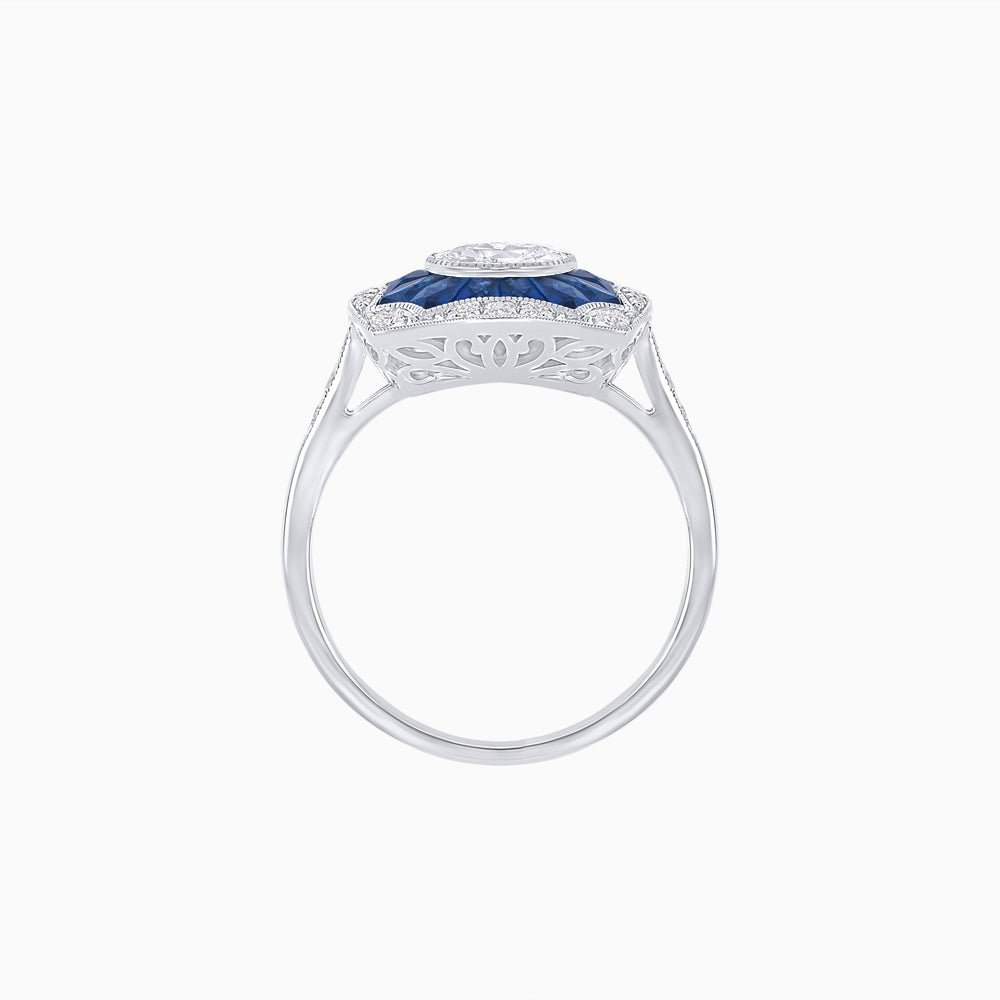 Oval Shape Art Deco Inspired Ring with Diamond - Shahin Jewelry