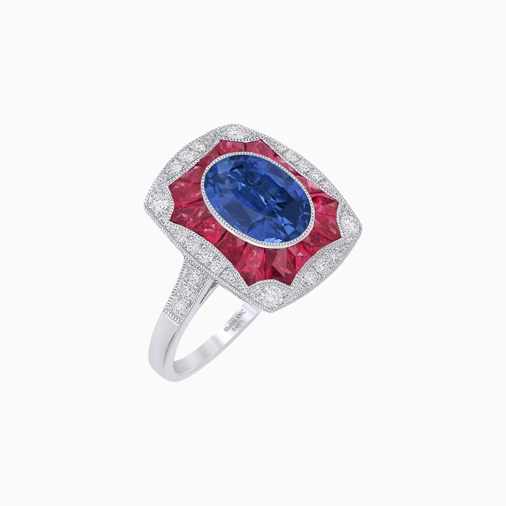 Oval Shape Art Deco Inspired Ring with Gemstone - Shahin Jewelry