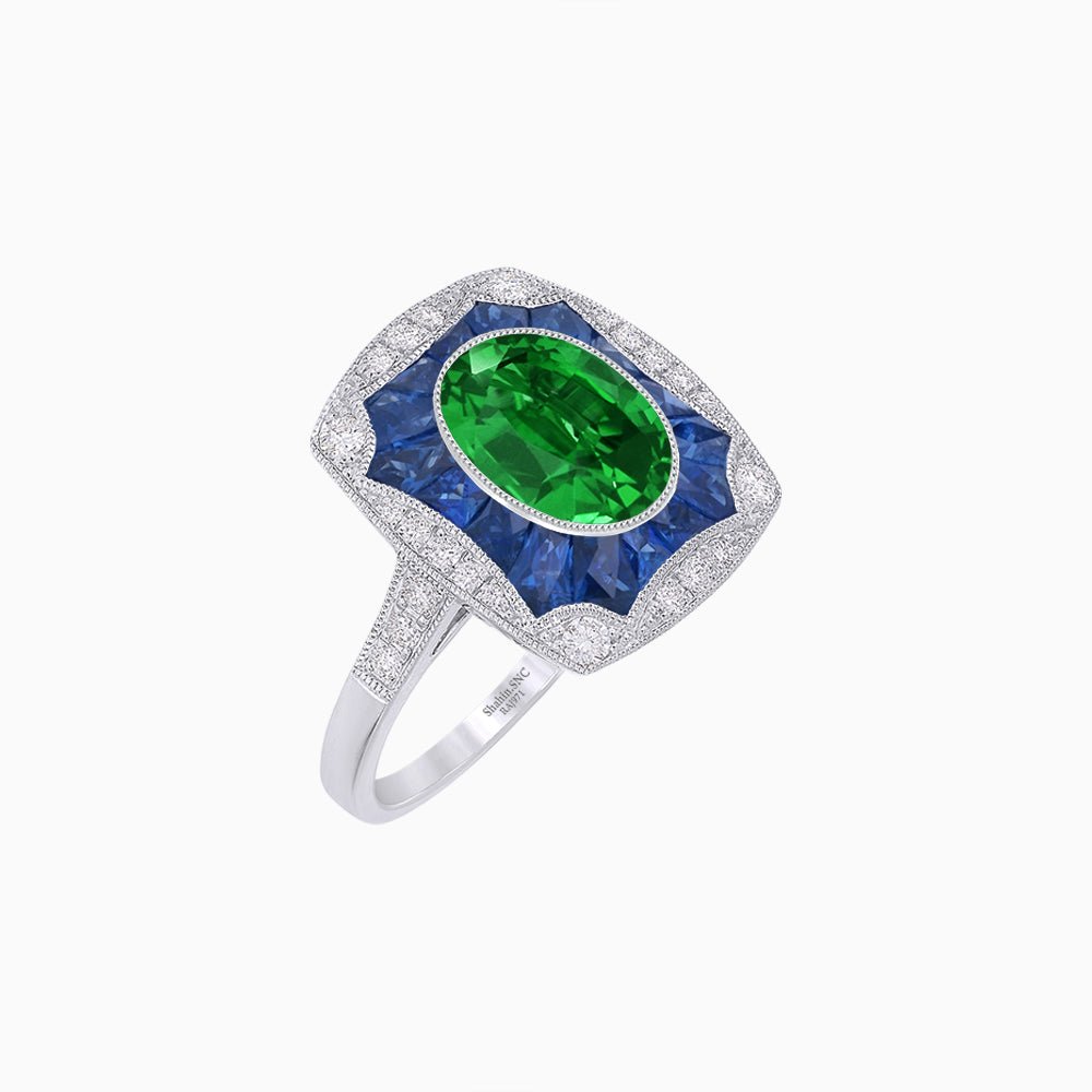 Oval Shape Art Deco Inspired Ring with Gemstone - Shahin Jewelry