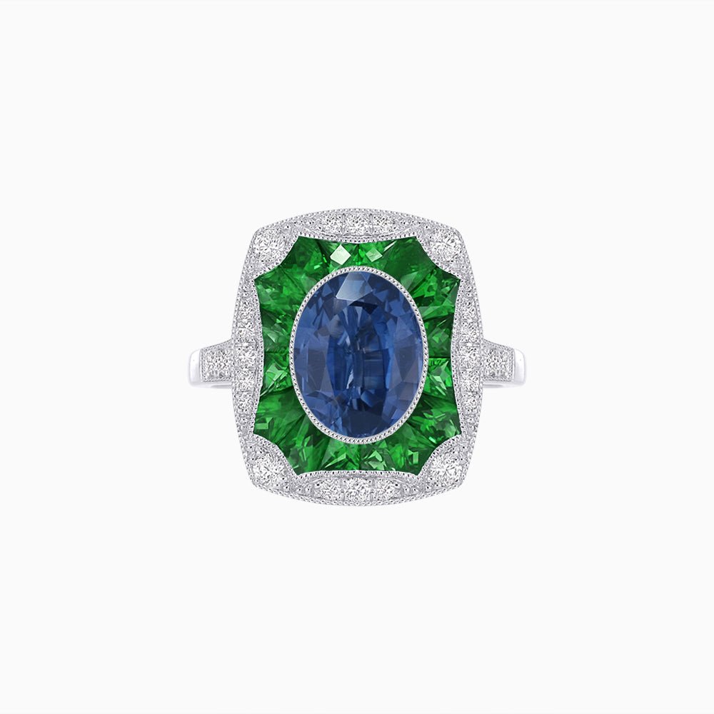 Oval Shape Art Deco Inspired Ring with Gemstone - Shahin Jewelry