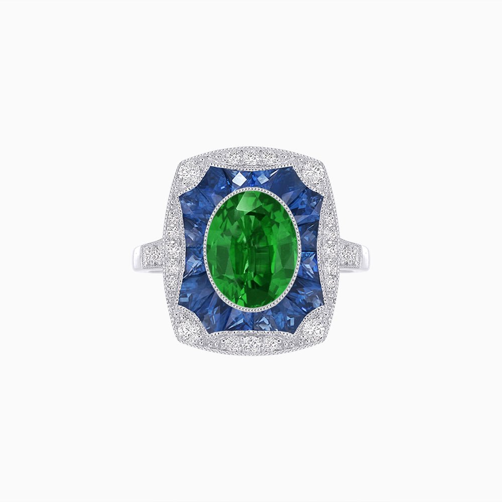 Oval Shape Art Deco Inspired Ring with Gemstone - Shahin Jewelry