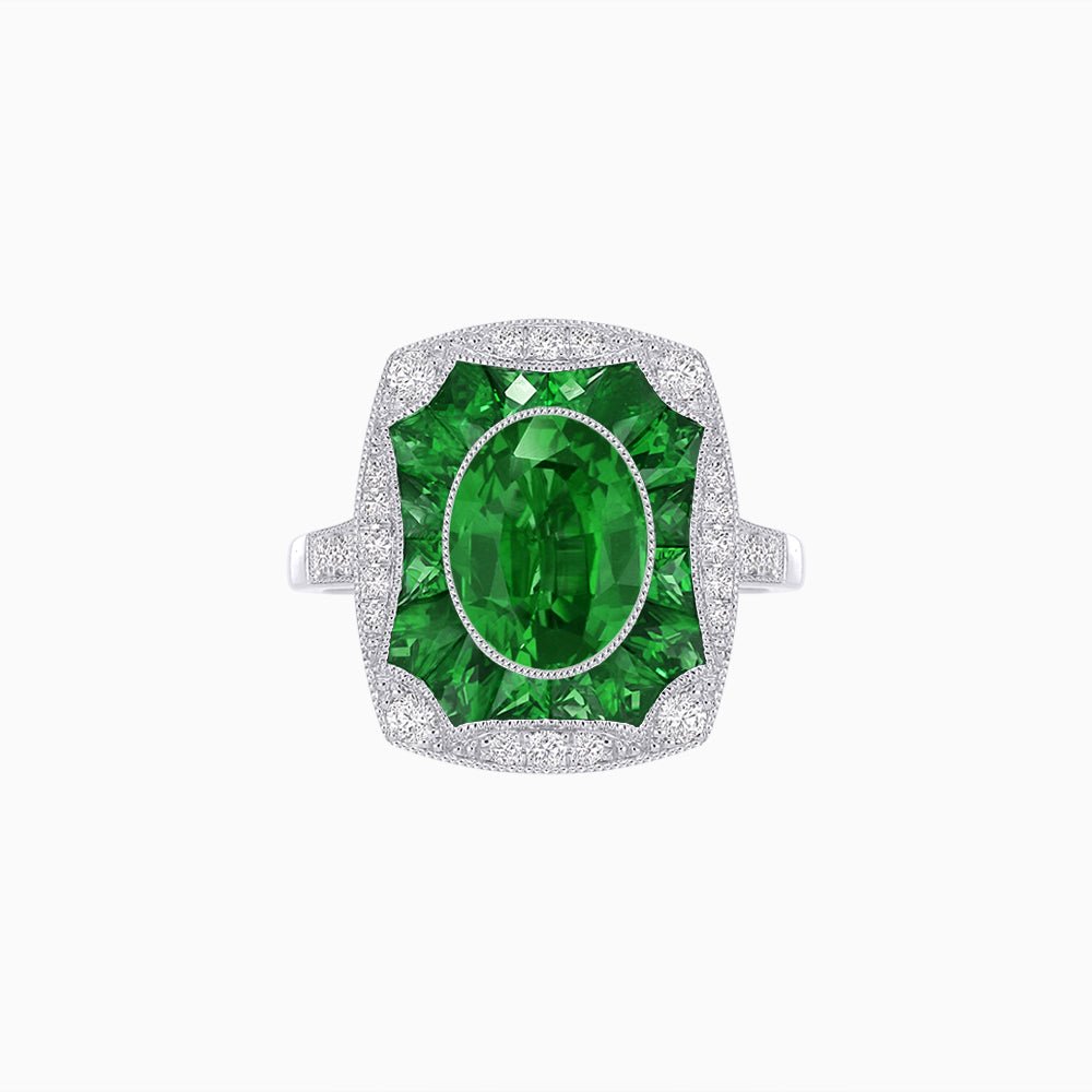 Oval Shape Art Deco Inspired Ring with Gemstone - Shahin Jewelry