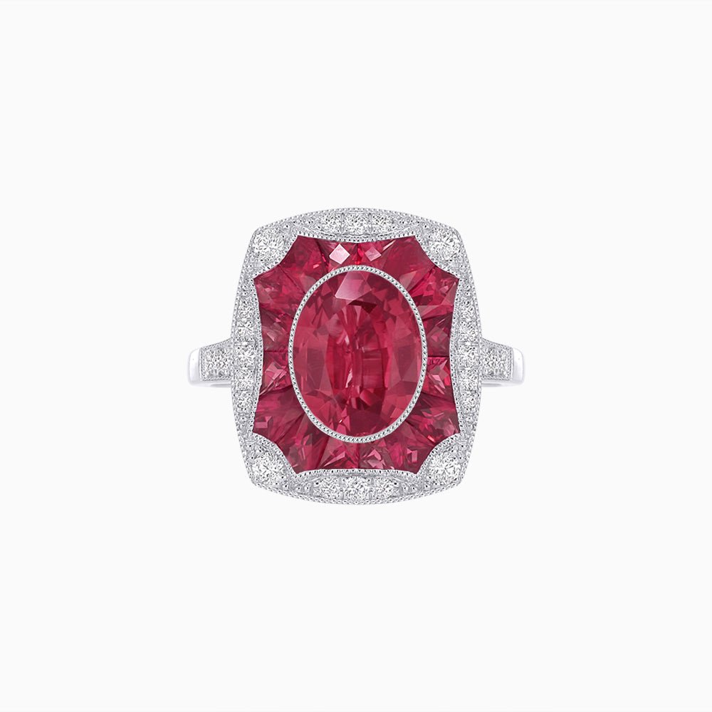 Oval Shape Art Deco Inspired Ring with Gemstone - Shahin Jewelry