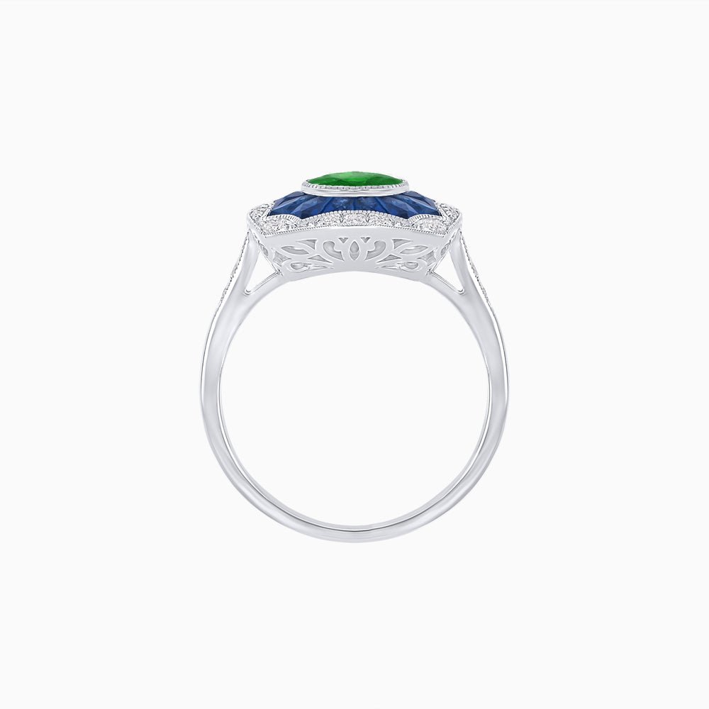 Oval Shape Art Deco Inspired Ring with Gemstone - Shahin Jewelry