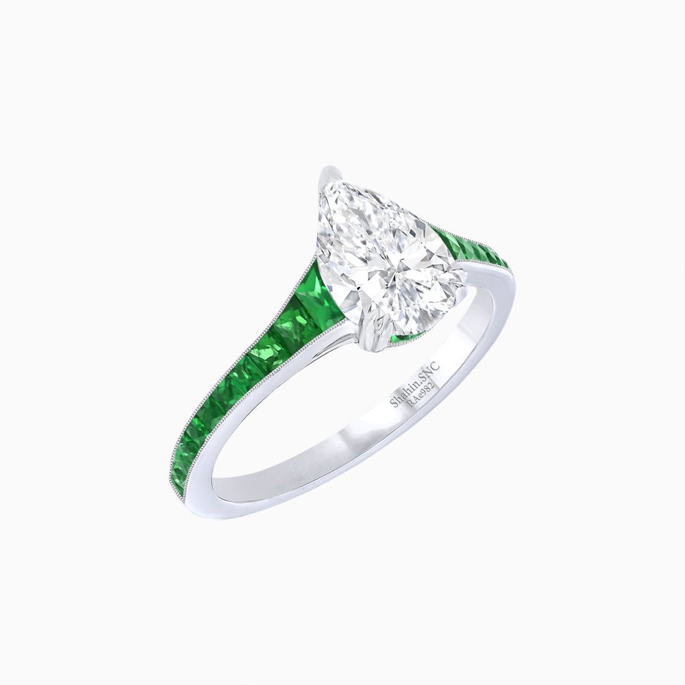 Pear - Shape Center Stone Mounting Ring with Channel - Set Accents - Shahin Jewelry