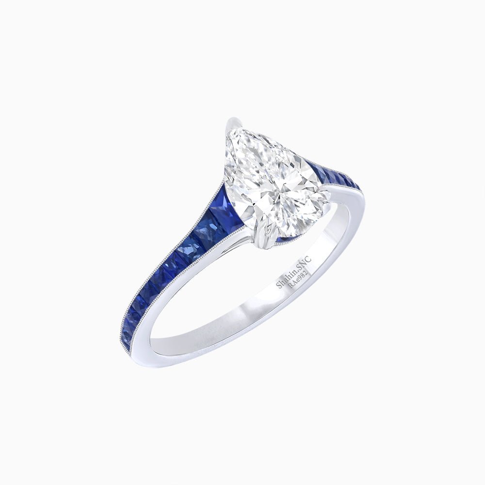 Pear - Shape Center Stone Mounting Ring with Channel - Set Accents - Shahin Jewelry