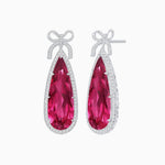 Load image into Gallery viewer, Pear Shape Drop Earrings with Diamond Halo and Bow Motif - Shahin Jewelry