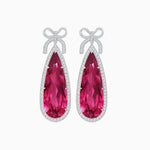 Load image into Gallery viewer, Pear Shape Drop Earrings with Diamond Halo and Bow Motif - Shahin Jewelry