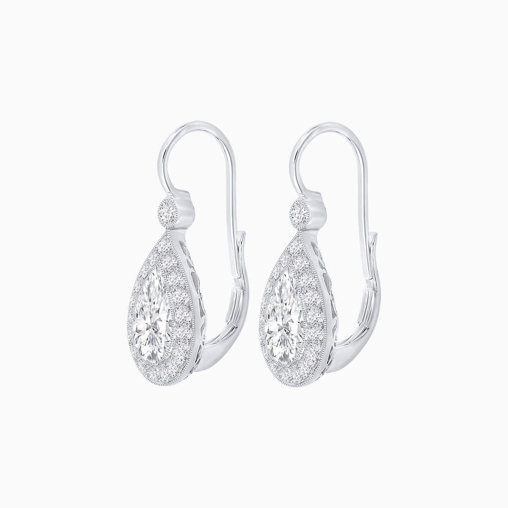 Pear Shape Halo Drop Earrings with Diamond | Mounting - Shahin Jewelry