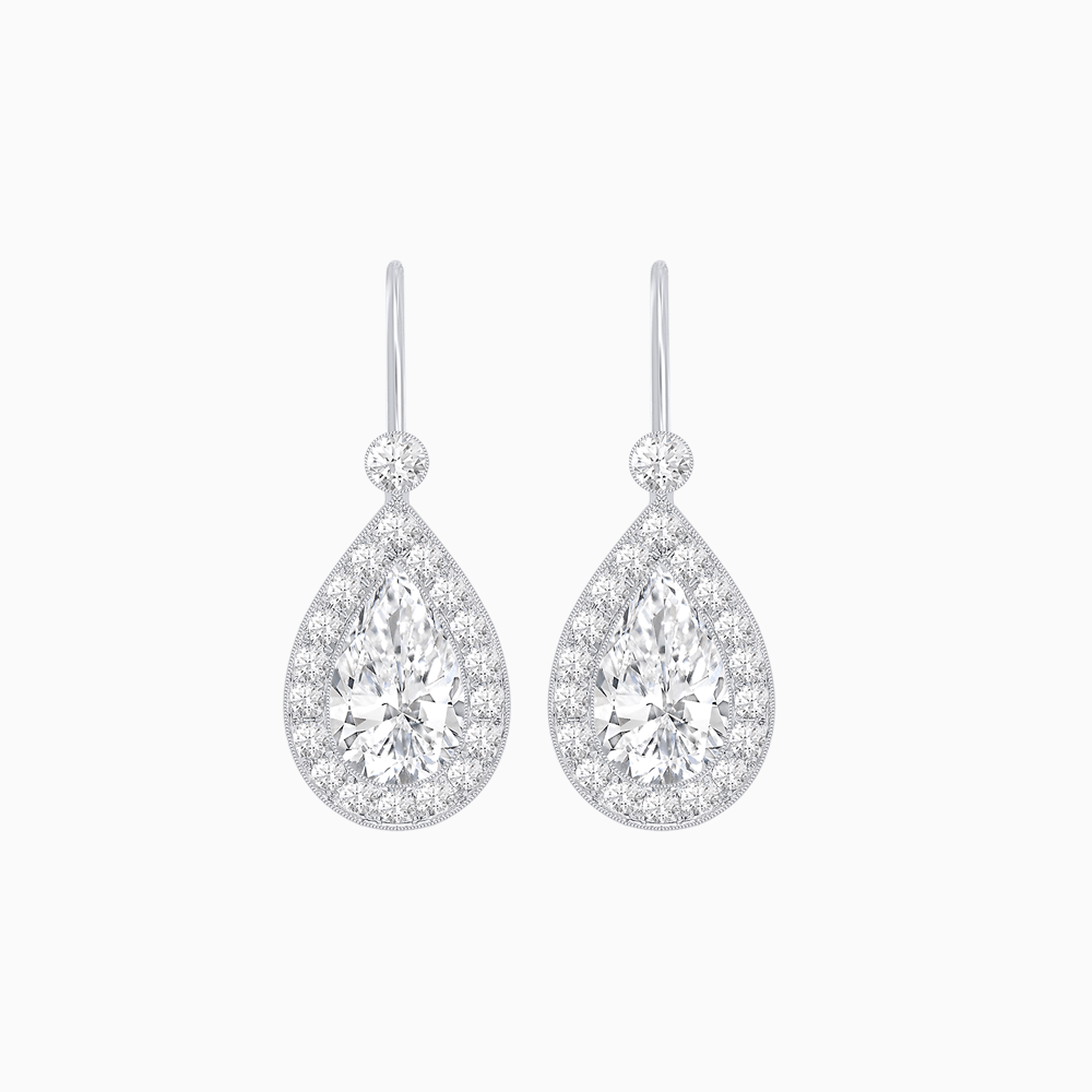 Pear Shape Halo Drop Earrings with Diamond | Mounting - Shahin Jewelry