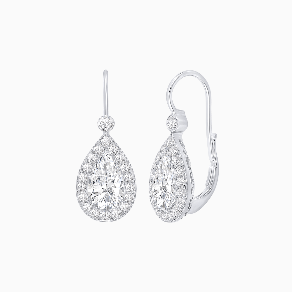 Pear Shape Halo Drop Earrings with Diamond | Mounting - Shahin Jewelry