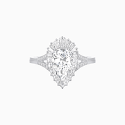 Pear - Shaped Halo Engagement Ring Mounting with Baguette & Round Diamonds - Shahin Jewelry