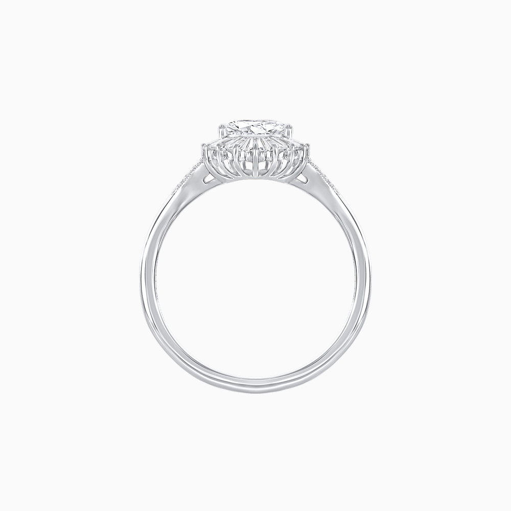 Pear - Shaped Halo Engagement Ring Mounting with Baguette & Round Diamonds - Shahin Jewelry